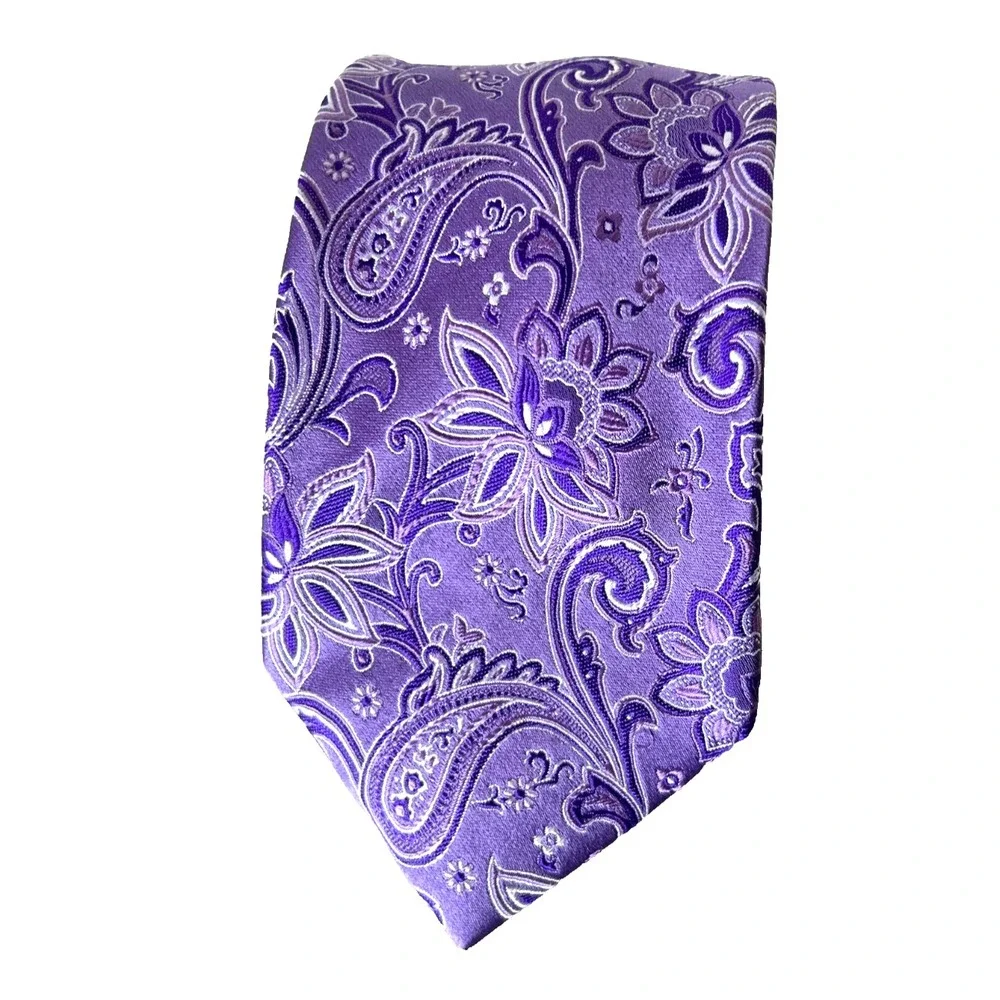Countess Mara Silk Tie Purple Lavender Silver Woven Paisley Floral Mens Necktie